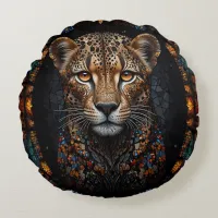 Mosaic Stained Glass Cheetah Portrait  Round Pillow