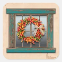 Southwest Chile Wreath on Rustic Wood Window Square Sticker