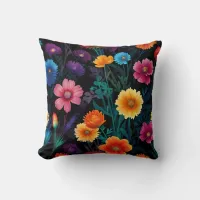 Vibrant Meadow Blossoms - Colorful Floral Pattern Throw Pillow