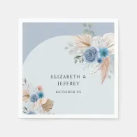 Rustic Elegant Boho Dusty Blue Pampas Wedding Napkins