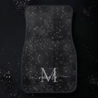 Monogram Name Black Sparkle Brushed Glitter Metal  Car Floor Mat