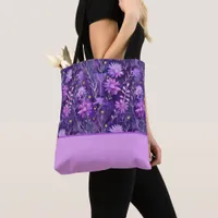 Purple Pink and Yellow Daisy Floral, Color Block Tote Bag