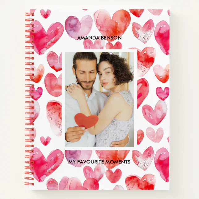 Modern Watercolor Red & Pink Hearts Pattern Notebook