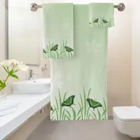 Green butterfly on light green  - romantic   bath towel set