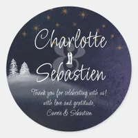 Winter Night & Pine Tree Modern Watercolor Wedding Classic Round Sticker