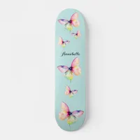 Delicate Pink Butterfly in Pastel Rainbow Colors Skateboard