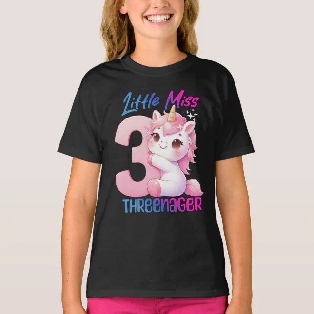 Kids Little Miss Threenager Three 3rd Birthday  T-Shirt