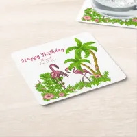 Tropical Flamingos and Flowers Paper Coaster