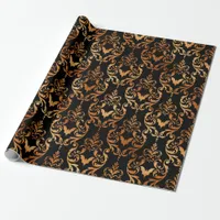 Black and Copper Halloween Damask pattern Wrapping Paper