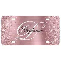 Glittery Light Pink Foil Fancy Monogram License Plate