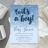 Navy Baby Blue Glitter Ombre It's A Boy Invitation