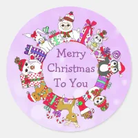 Llamas, Penguin, Gingerbread Man Festive Holiday Classic Round Sticker