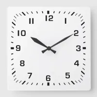 Black Face Numbers with Square Minute Ticks Square Wall Clock