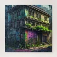 Abandoned Purple Graffiti Building Urban Decay Jigsaw Puzzle