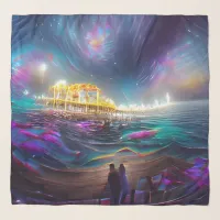 Cosmic Santa Monica Pier AI created Digital Art Scarf