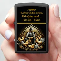 Brahma Chicken Farmer Tending to His Flock at Dusk Zippo Lighter