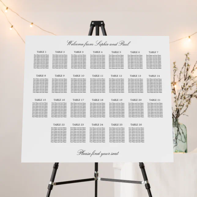 Elegant Minimalist 26 Table Seating Chart Foam Board