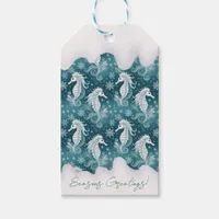 Coastal Christmas Seahorse & Snowflakes #13 ID1009 Gift Tags