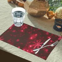 Deep Red & Bright Snowflakes Woven Cotton Cloth Placemat