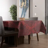 Red Decorative Flower Fabric Design Tablecloth