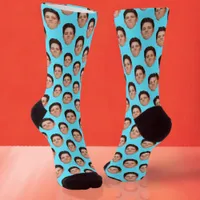 Custom Face Photo Light Blue Crew Socks