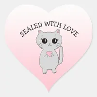 Sealed with Love Little Kitten with Heart Heart Sticker