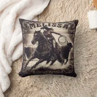 Cowgirl Sarah Competing at the Rodeo Event Throw Pillow