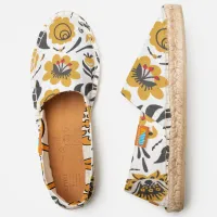 Mustard Cute Chic Girly Floral Pattern Espadrilles