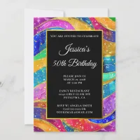 Sparkly Gold Glitter Rainbow 50th Birthday Invitation