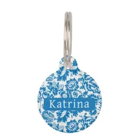 Custom Blue lWilliam Morris Venetian Pattern Pet ID Tag