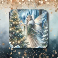  Fairy and Christmas Tree In the Enchanted Forest Square Sticker