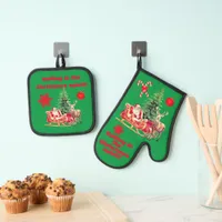 Rolling in the Christmas Spirit Vintage | Oven Mitt & Pot Holder Set