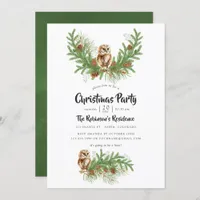 Watercolor Owl Christmas Party Invitation