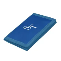 Custom Monogram White Initials Blue Trifold Wallet