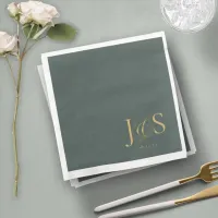 Simple Elegance Wedding Initials Green ID1022 Paper Dinner Napkins