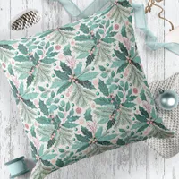 Teal Christmas Holly Berries Pattern#17 ID1009 Throw Pillow