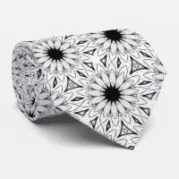 Black and White Flower pattern Neck TIe