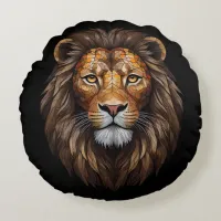 Mosaic Lion Portrait stained glass effect designer Round Pillow