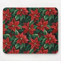 Pretty Red and Green Poinsettias Digital Art Mouse Pad