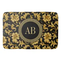 Monogram Black Gold Classy Elegant Pattern Bath Mat