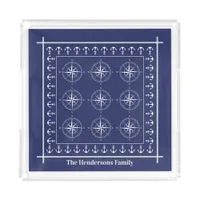 Nautical Ships Compass and Anchors Navy Blue Acrylic Tray