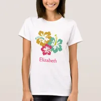 Personalized Colorful Tropical Hibiscus Flowers T-Shirt