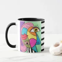 Bright Abstract Cubism Color Block Bold Lips Eyes Mug