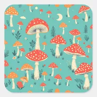 Retro Mushrooms in Vintage Colors Square Sticker