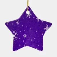 White Snowflakes with Blue-Purple Background Ceramic Ornament