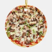 Mushroom Pizza Funny Gag Food Christmas Ceramic Ornament