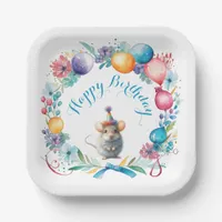 Cute Mouse Wearing a Party Hat Paper Plates