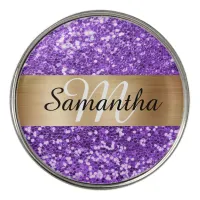 Sparkly Purple Glitter Gold Shimmer Foil Monogram Golf Ball Marker