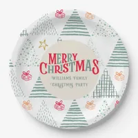 Retro Green Christmas Trees Modern Abstract Unique Paper Plates