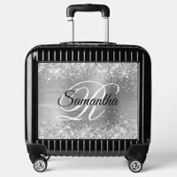 Glittery Silver Foil Fancy Monogram Luggage